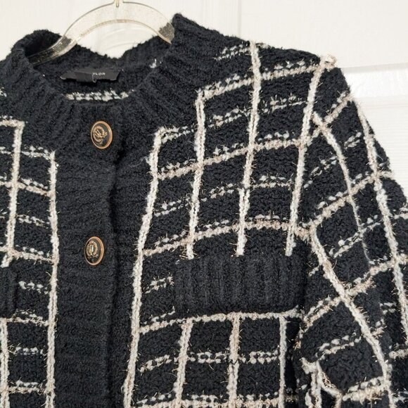 Ann Taylor Shimmer Plaid Lady Jacket Womens Size Medium Black Button Front - Picture 2 of 9